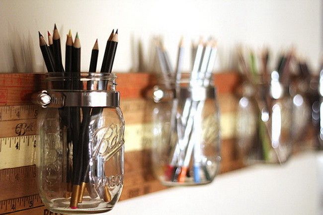 Mason Jar Wall Storage Vintage Yardsticks- ում