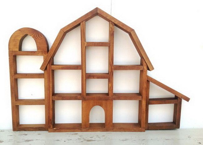 Vintage Wooden Country Barn Farm Silo Wall Storage մանրանկարչական ցուցադրման դարակներ