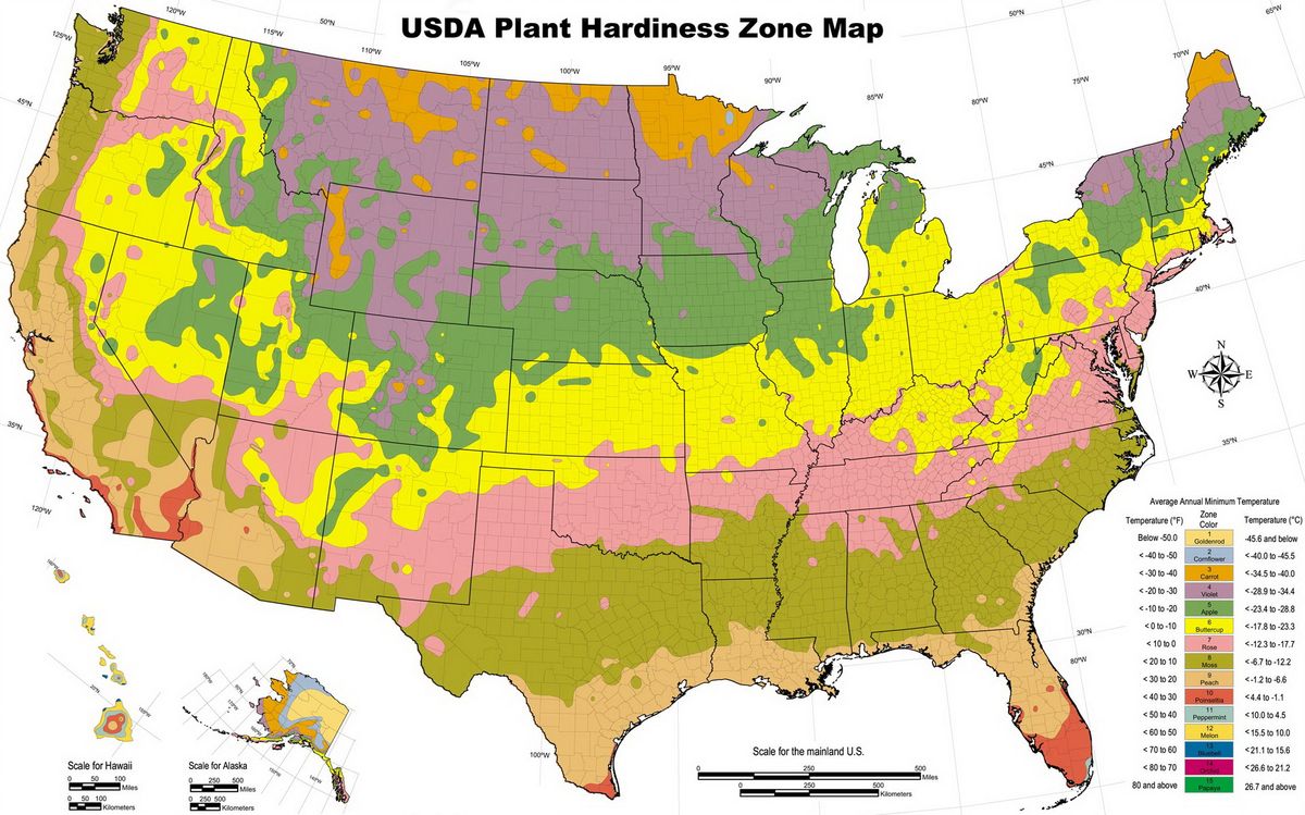 Kertültetési keménységi zónák az USA állam részéről