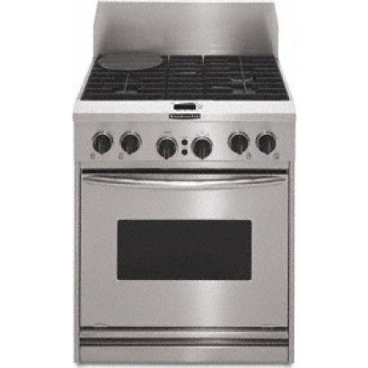 KitchenAid KDRP407HSS Gamma Pro-Style Dual-Fuel da 30 'con bruciatori da 4-15.000 BTU, griglie a tutta superficie, vero forno a convezione e forno pulito