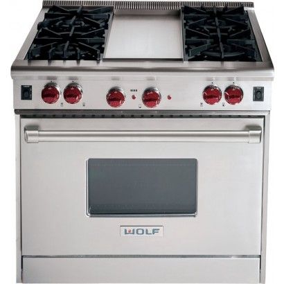 Wolf DF364G 36 'Dual Fuel Range with 4 Sealed Burners & Griddle